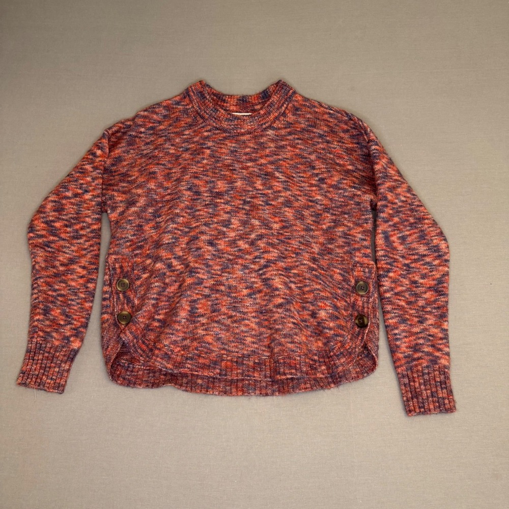 Madewell Space Dye Button Side Crewneck Sweater Red Blue Orange Size Medium